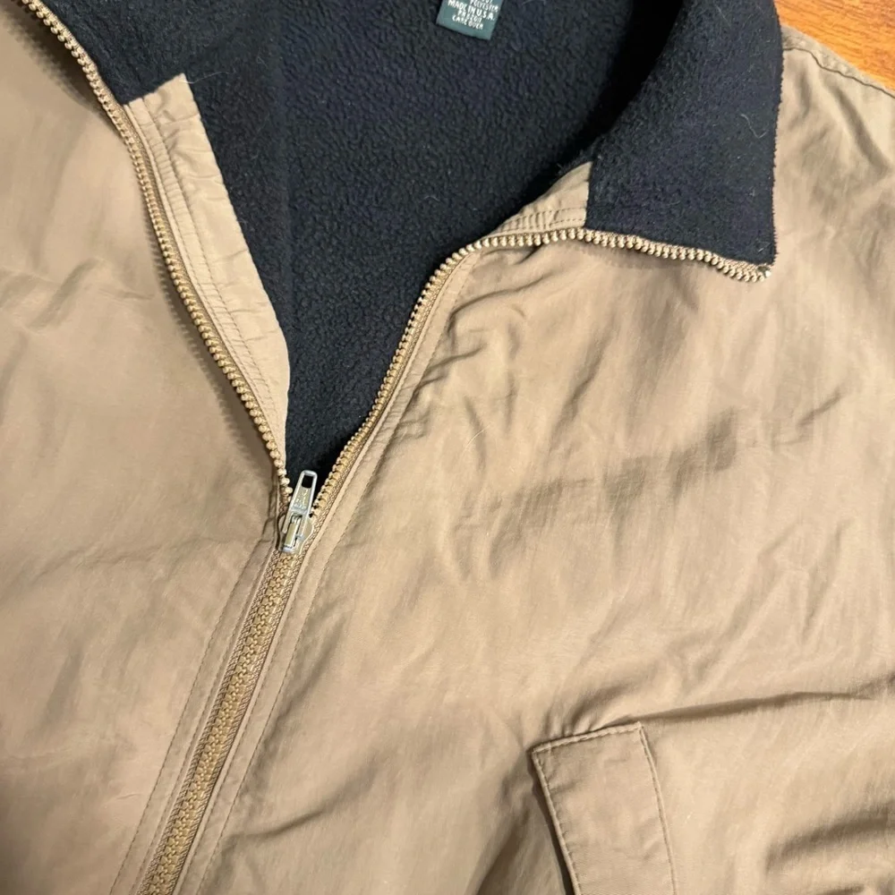 Men's J. Crew Barn coat field Jacket tan with Black Collar fleece lined size Med